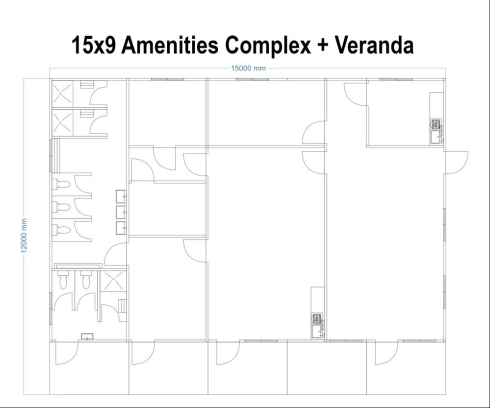 15x9 amenities complex + veranda
